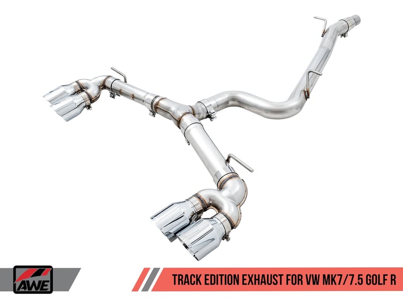 awe tuning 18-19 vw mk7.5 golf r track edition exhaust w/chrome silver tips 102mm 3015-42140