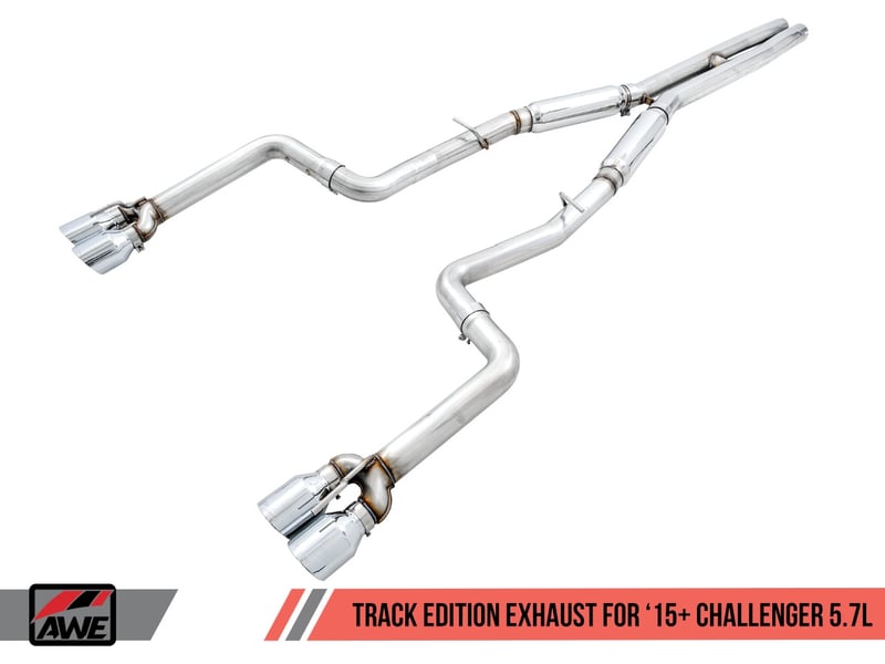 awe tuning 17-22 dodge challenger 5.7l track edition exhaust - chrome silver quad tips 3015-42144