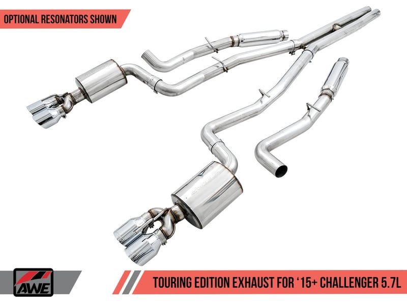awe tuning 17-22 dodge challenger 5.7l touring edition exhaust - resonated - chrome silver quad tips 3015-42146