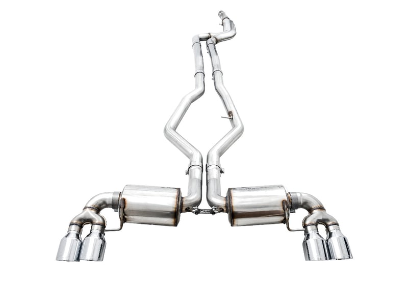 awe tuning 19-22 bmw m340i (g20) non-resonated touring edition exhaust - quad chrome silver tips 3015-42148