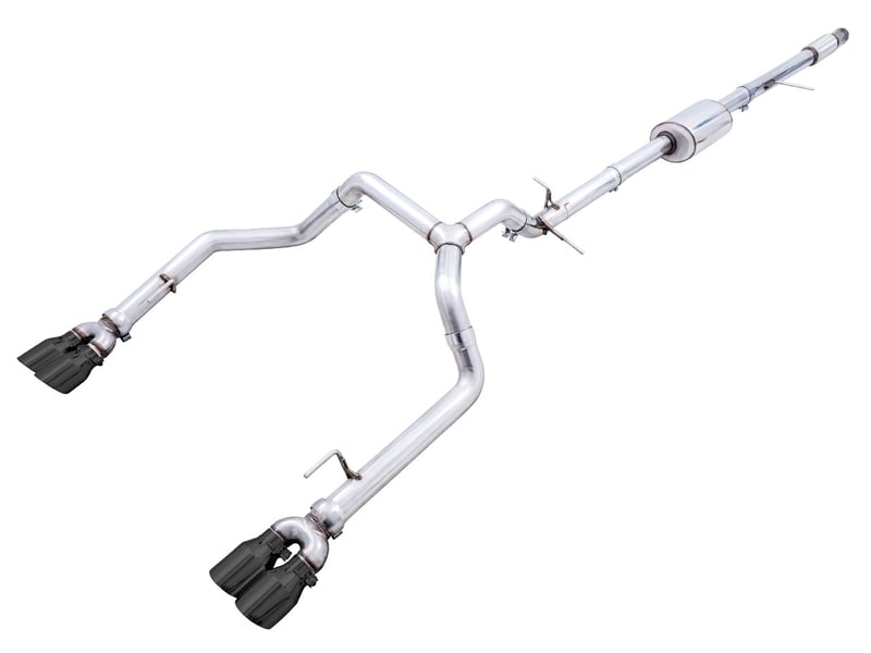 awe tuning 19-22 4th gen gm 1500 5.3l 0fg catback split rear exit (w/ bumper cutouts) - quad diamond black tips 3015-43202