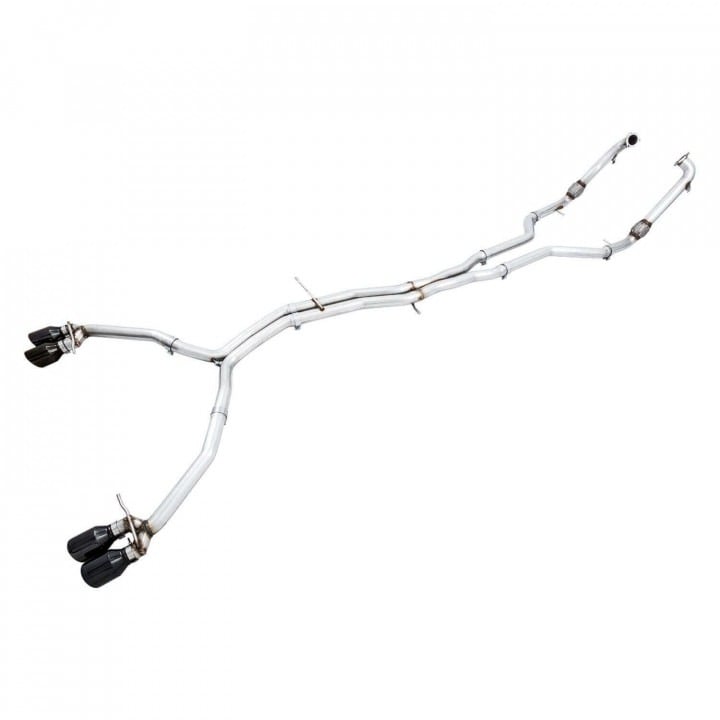 awe tuning 18-21 audi b9 s5 coupe resonated for performance cat track edition exhaust w/ carbon fiber tips 3015-45010