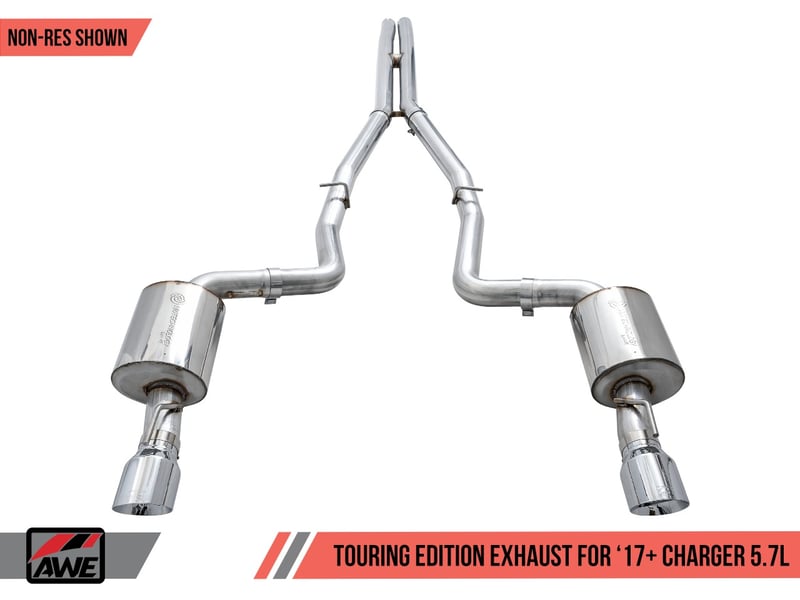 awe tuning 17-22 dodge charger 5.7l touring edition exhaust - non-resonated - chrome silver tips 3020-32060