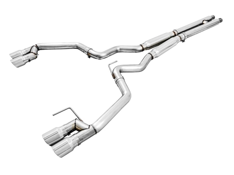 awe tuning 18-22 ford mustang gt (s550) cat-back exhaust - track edition (quad chrome silver tips) 3020-42064