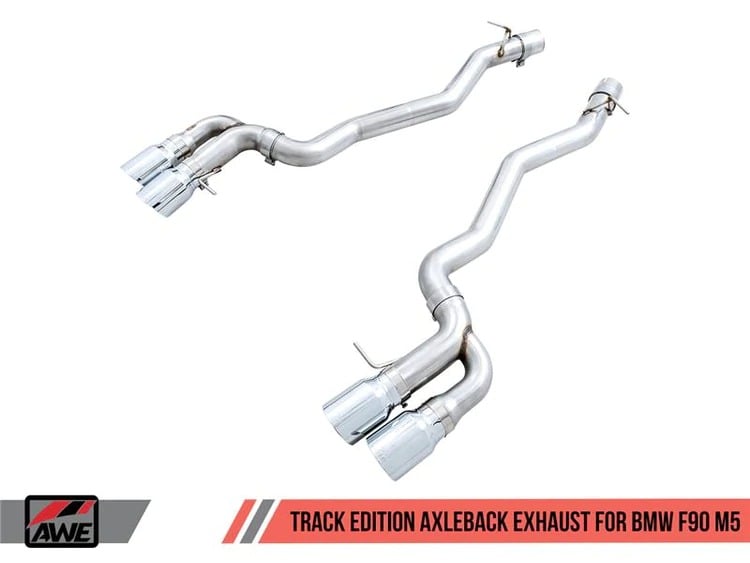 awe tuning 18-21 bmw m5 (f90) 4.4t awd axle-back exhaust - track edition (chrome silver tips) 3020-42069