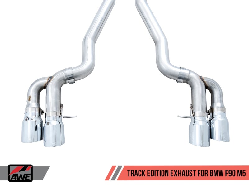 awe tuning 18-21 bmw m5 (f90) 4.4t awd cat-back exhaust - track edition (chrome silver tips) 3020-42070