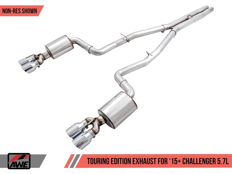 awe tuning 17-22 challenger 5.7l touring edition exhaust - non-resonated - chrome silver quad tips 3020-42076