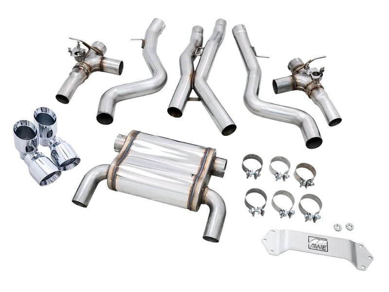 awe tuning 15-20 bmw f8x m3/m4 switchpath catback exhaust - chrome silver tips 3025-42070