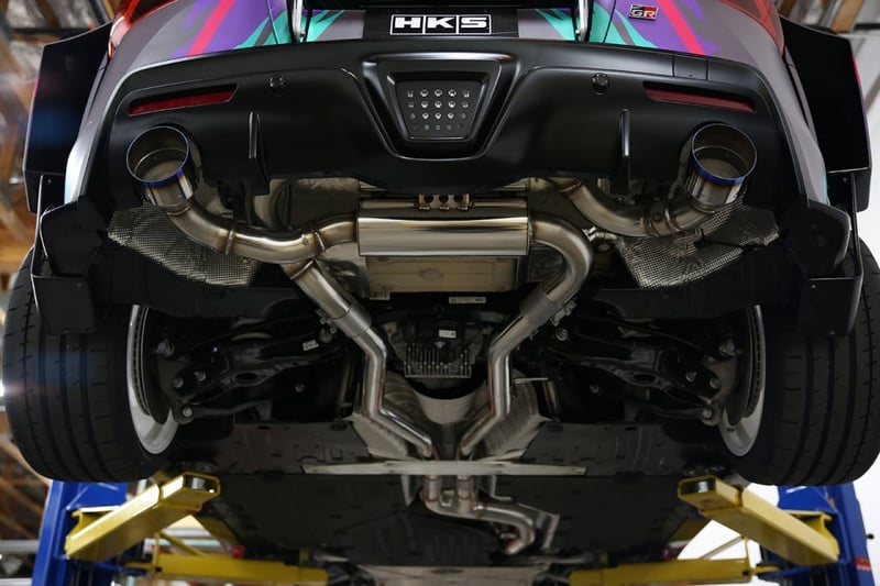 hks 2019+ toyota gr supra w/o opf dual hi-power titanium tip catback exhaust 31014-kt001