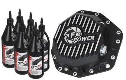 afe power pro series rear differential cover black w/machined fins 17-19 ford diesel trucks v8-6.7l 46-70352-wl