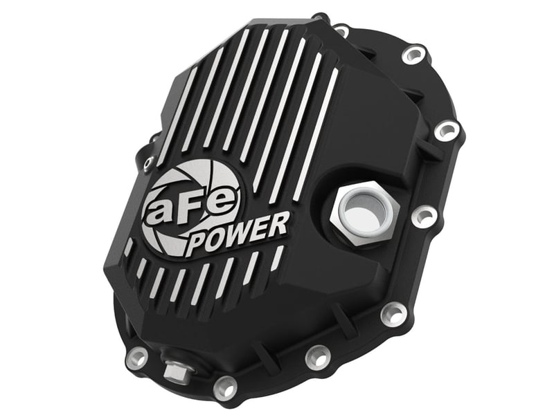 afe power 11-19 gm 2500-3500 aam 9.25 axle front differential cover black machined street series 46-71050b
