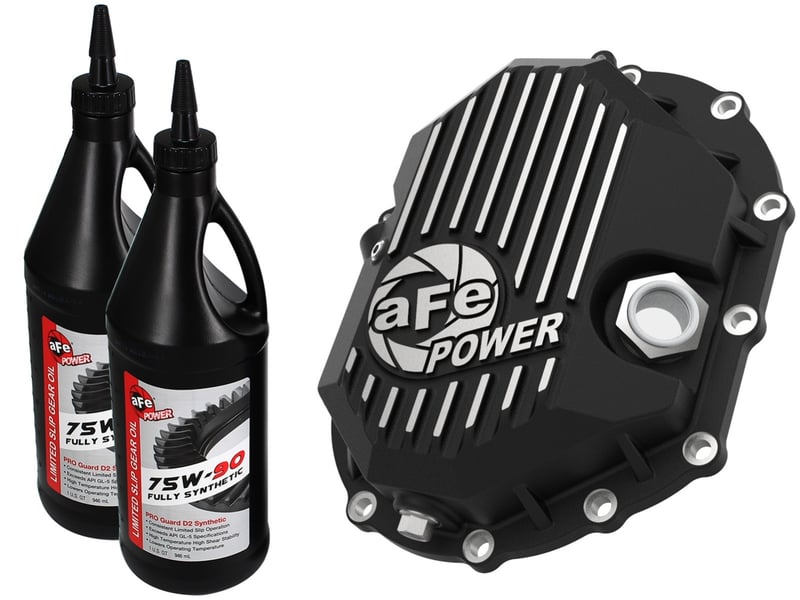 afe power 11-19 gm 2500-3500 aam 9.25 axle front diff cover black machined w/ 2 qts 75w90 oil 46-71051b