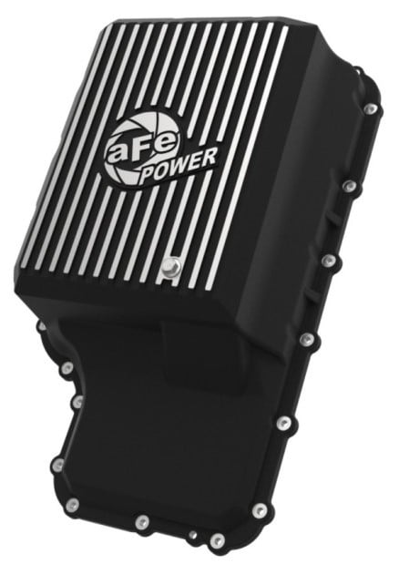 afe 20-21 ford truck w/ 10r140 transmission pan black power street series w/ machined fins 46-71220b