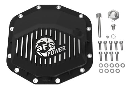 afe power 21-22 ram1500 trx hemi v8 6.2l pro series rear diff cover black w/machined fins & gear oil 46-71281b