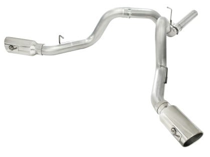 afe machforce xp exhaust aluminized dual split dpf back 11-15 gm diesel truck v8-6.6l (td) (pol tip) 49-04043-p