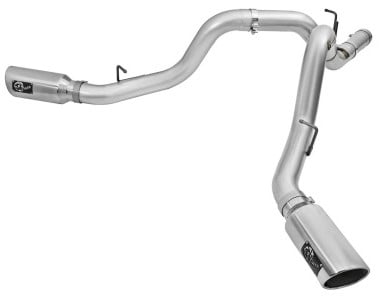 afe atlas exhaust 4in dual dpf-back al steel w/ pol tips 16-17 gm diesel truck v8-6.6l (td) lml 49-04080-p