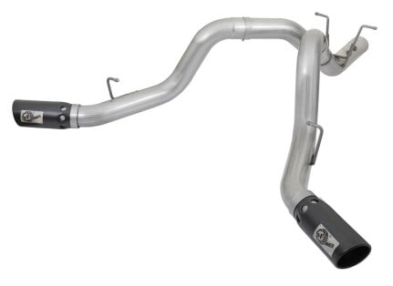 afe atlas 4in dpf-back alum steel exhaust system w/dual exit black tip 2017 gm duramax 6.6l (td) 49-04086-b
