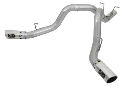 afe atlas 4in dpf-back alum steel exhaust system w/dual exit polished tip 2017 gm duramax 6.6l (td) 49-04086-p