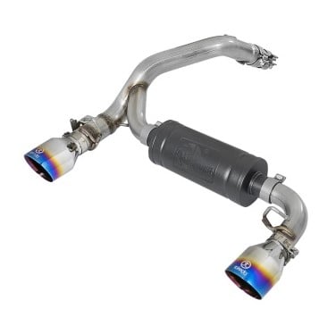 afe takeda 3in 304 ss axle-back exhaust system w/ blue flame tip 16-18 ford focus rs 2.3l (t) 49-33104-l