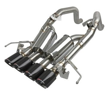 afe mach force-xp axle-back exhaust system w/ carbon fiber tips chevrolet corvette (c7) 14-19 6.2l 49-34056-1c