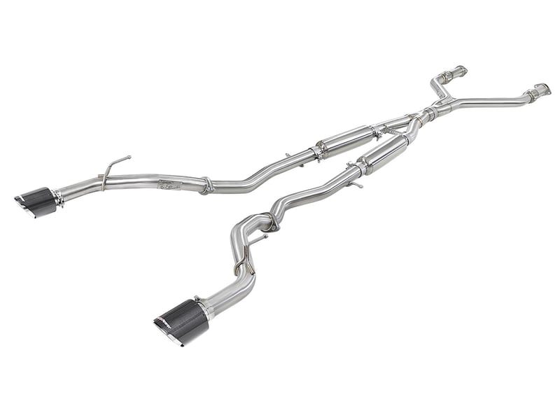 afe power takeda 2.5in 304 ss cb exhaust w/ carbon fiber tips 17-22 infiniti q60 v6-3.0l (tt) 49-36134nm-c