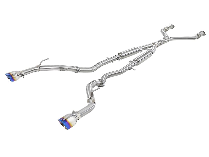 afe power takeda 2.5in 304 ss cb exhaust w/ blue flame tips 17-22 infiniti q60 v6-3.0l (tt) 49-36134nm-l