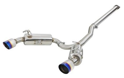 afe takeda 3in. to 2.5in. 304 ss c/b exhaust 08-15 mitsubishi evo i4-2.0l (t) - blue flamed tips 49-36701-l