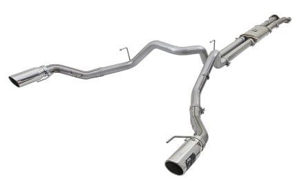 afe machforce xp exhaust cat-back ss-409 2017 ford f-150 raptor v6-3.5l (tt) w/ polished tips 49-43045-p