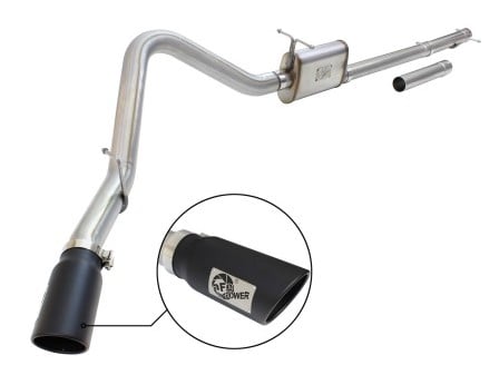 afe machforce xp exhaust 3in-3.5in ss single side ext cb w/ black tip 99-04 ford f150 v8 5.4l/6.8l 49-43076-b