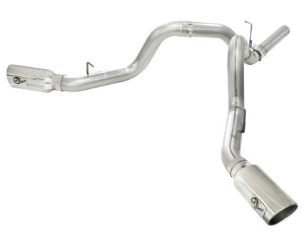 afe machforce xp exhaust 4inch dp-back all ss 2011-14 gm diesel trucks v8-6.6l lml black tips 49-44043-b