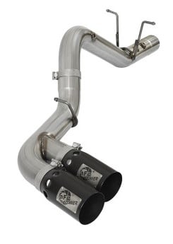 afe victory series 4in 409-ss dpf-back exhaust w/ dual black tips 2017 gm duramax v8-6.6l(td) l5p 49-44089-b