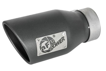 afe mach force-xp 3in 304 ss metallic black exhaust tip 3in in x 4-1/2in out x 9in l bolt-on left 49t30452-b091