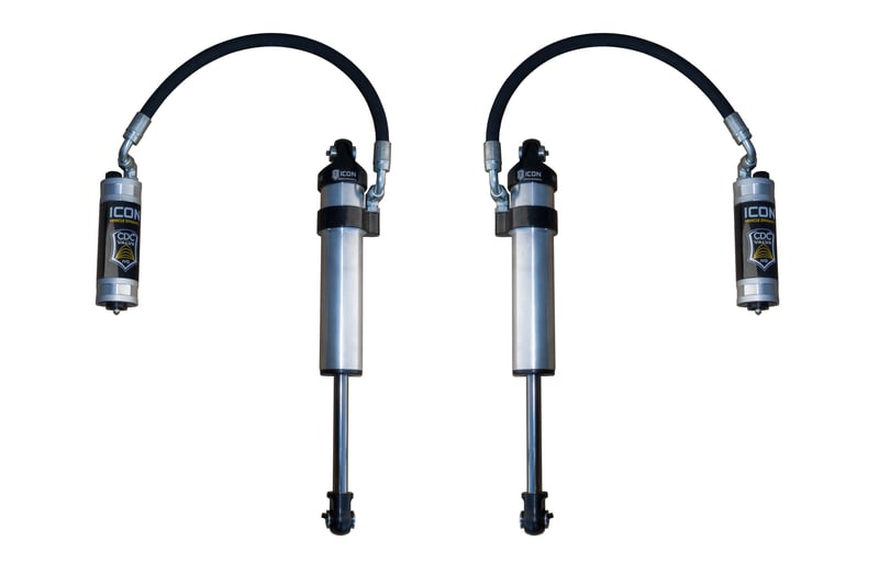 icon 2003-2024 toyota 4runner/2005-2023 toyota tacoma/2007-2014 toyota fj cruiser, front, 2.5 vs stock width remote reservoir w/ cdcv secondary shocks, pair 59702cp-cb
