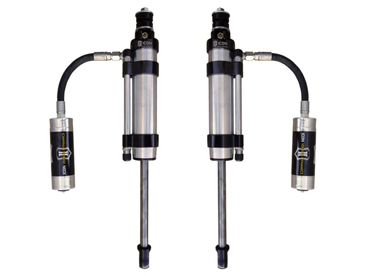 icon 2005-2023 toyota tacoma, 0-1.5" lift, rear, 2.5 omega bypass remote reservoir shocks, pair 59905p