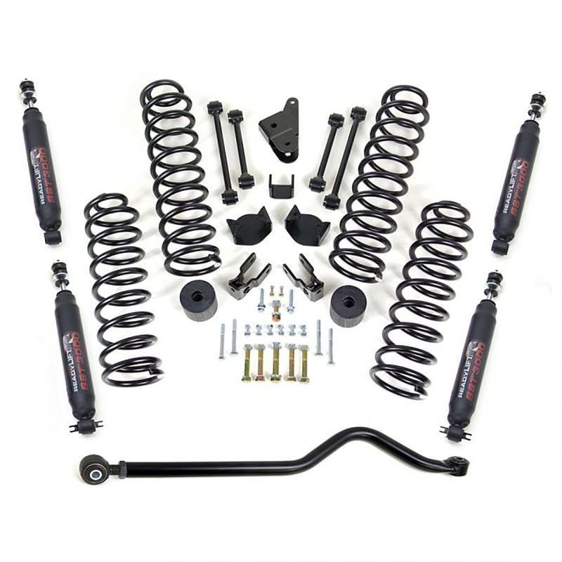 readylift 4" coil spring lift kit w/ adjustable track bar & sst3000 shocks 2007-2018 jeep jk wrangler 4wd 69-6403