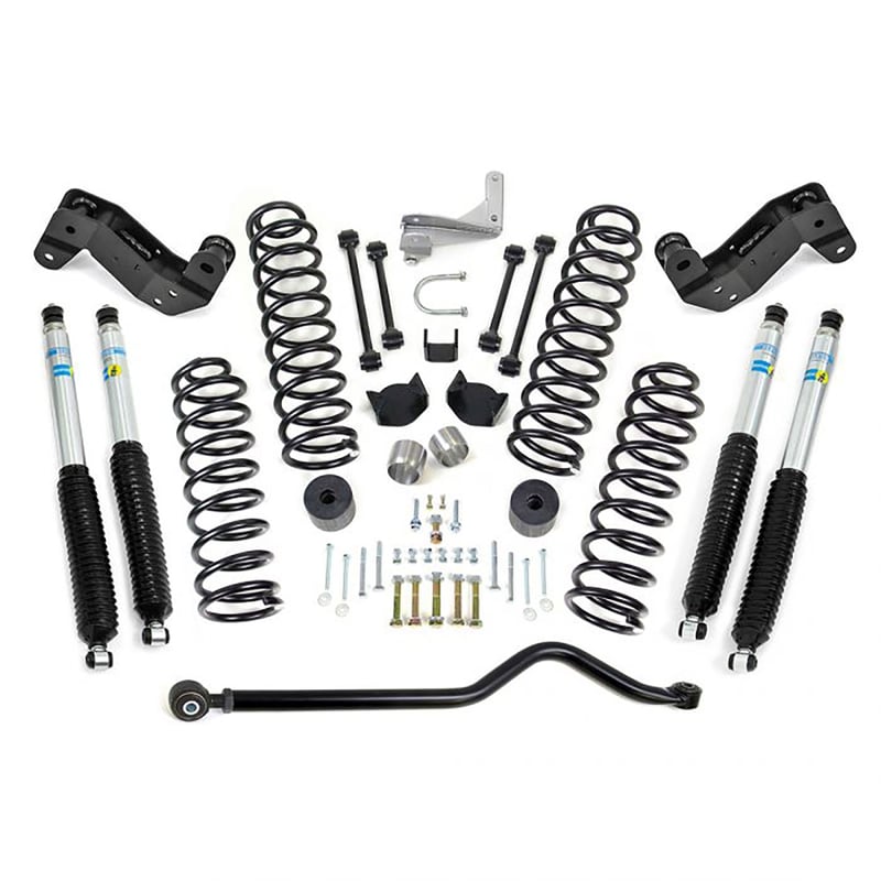 readylift 4" coil spring lift kit w/ adjustable track bar, bilstein shocks, caster correction bracket & exhaust bracket 2007-2018 jeep jk wrangler 4wd 69-6404