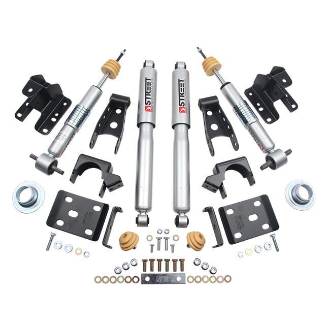 belltech lowering kit 14-17 chevy silverado/sierra 1in to -2in front/4in rear w/ street perf shocks 991sp