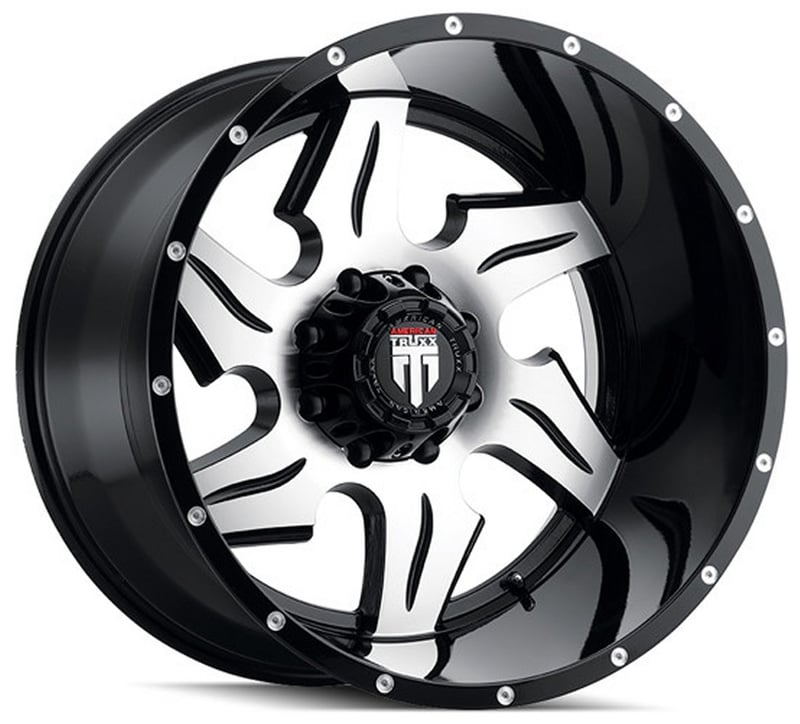 (clearance - no returns) 22x14 american truxx at163 ninja gloss black machined (* may require trimming) 6x5.5/139.7 -76mm