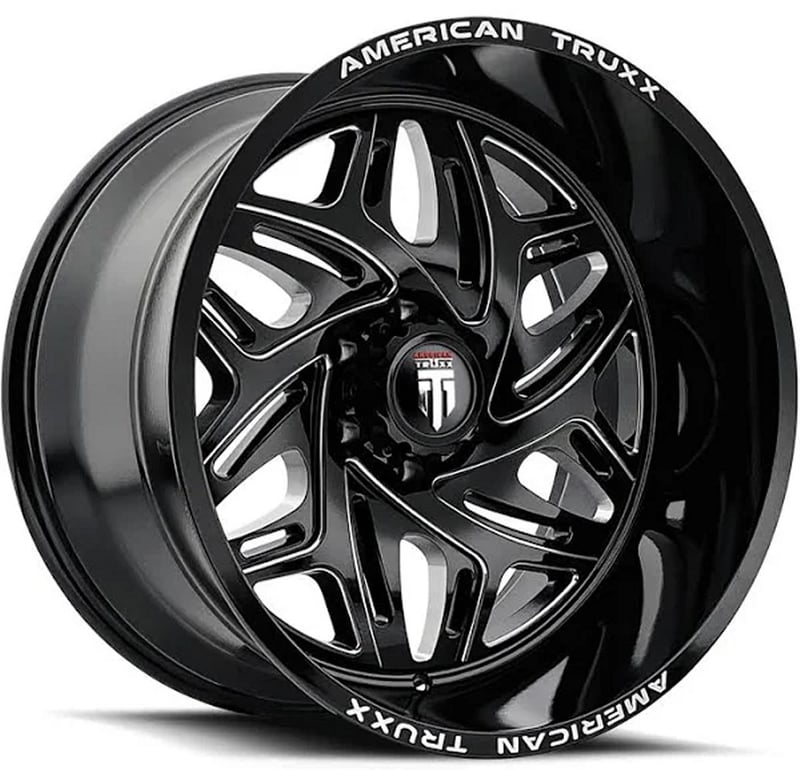 (clearance - no returns) 20x10 american truxx at1914 euphoria gloss black milled 5x5/127 -19mm