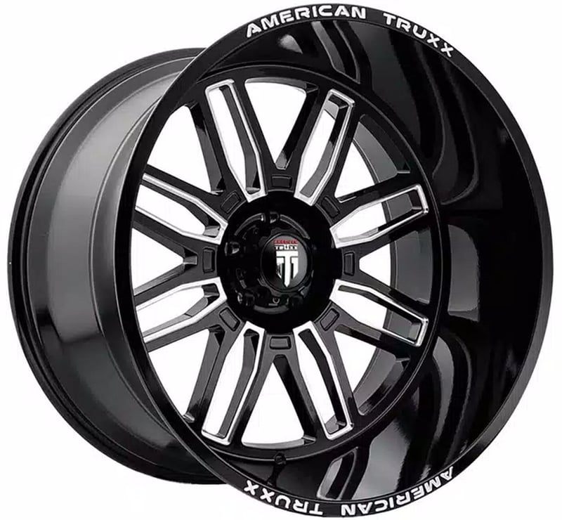 (clearance - no returns) 24x14 american truxx at1915 restless gloss black milled (* may require trimming) 8x6.5/165 -76mm