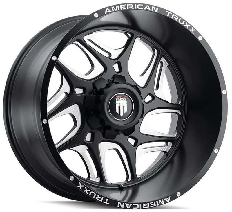 (clearance - no returns) 24x14 american truxx at1900 sweep matte black milled (* may require trimming) 6x5.5/139.7 -76mm