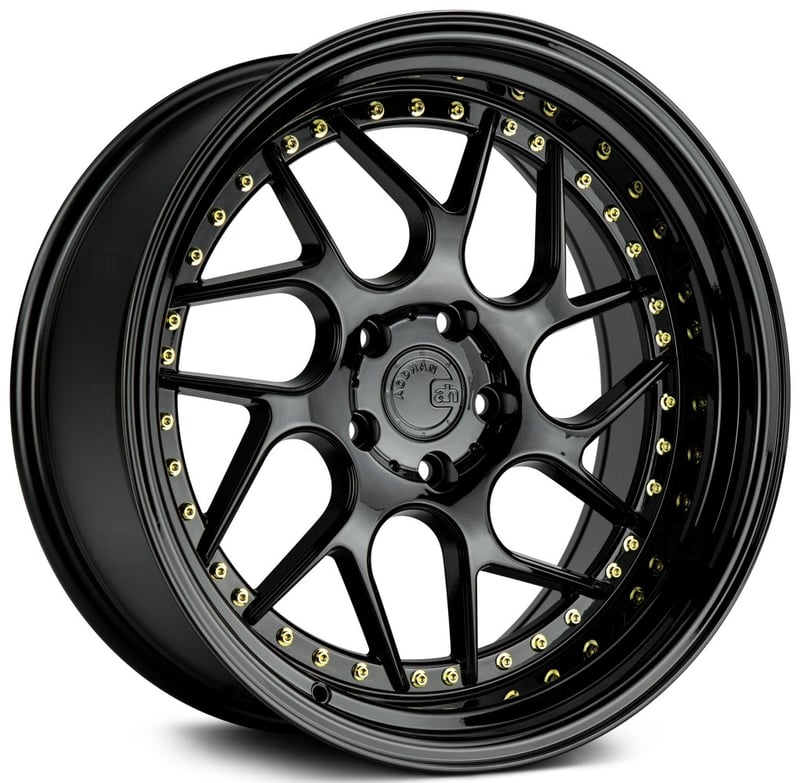 18x9.5 aodhan ds01 gloss black w/ gold rivet 5x4.5/114.3 30mm