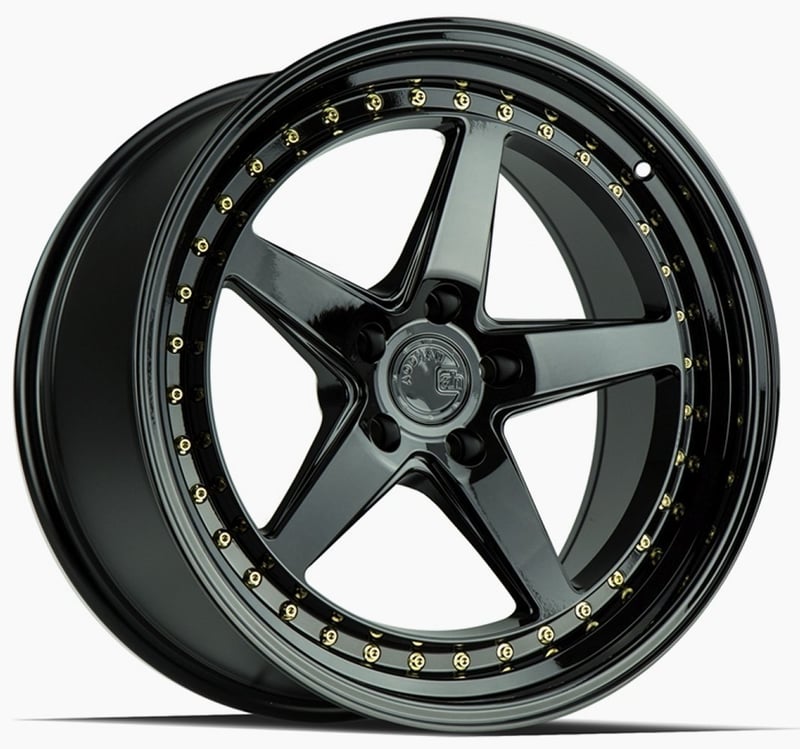 18x10.5 aodhan ds05 gloss black w/ gold rivets 5x4.5/114.3 22mm