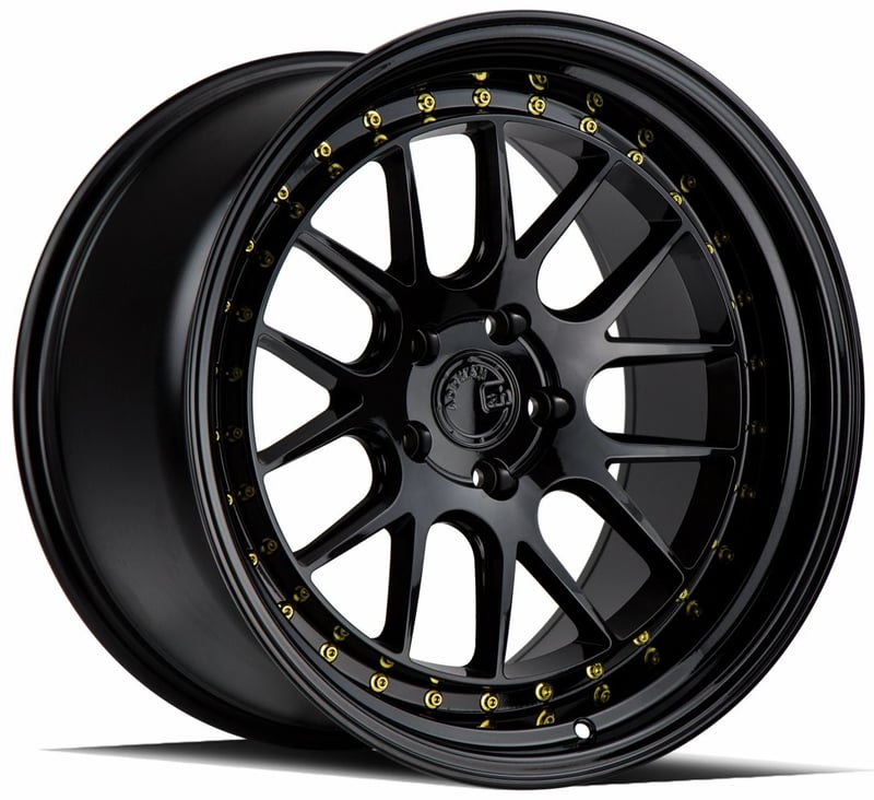 19x11 aodhan ds06 gloss black w/ gold rivets 5x4.5/114.3 15mm