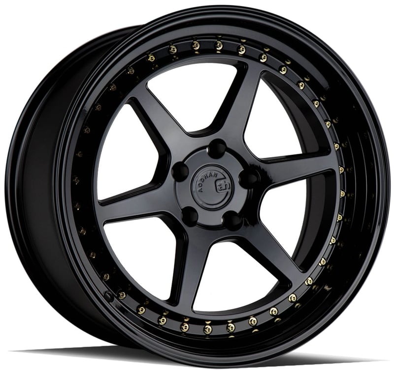 18x10.5 aodhan ds09 gloss black w/ gold rivets (flow form) 5x4.5/114.3 15mm