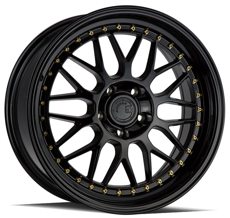 19x9.5 aodhan ah02 gloss black w/ gold rivet 5x120 35mm