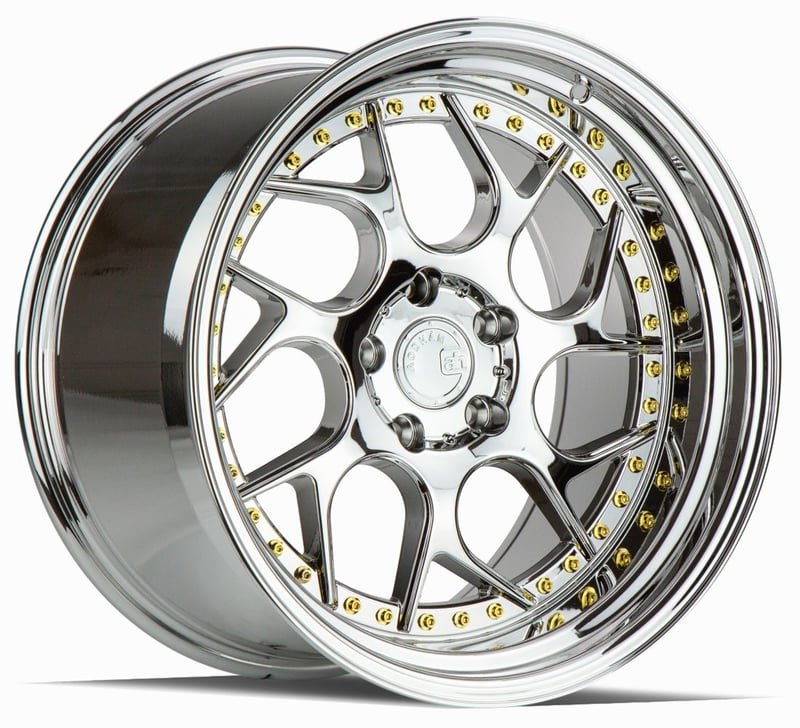 19x9.5 aodhan ds01 vacuum chrome w/ gold rivets 5x4.5/114.3 15mm