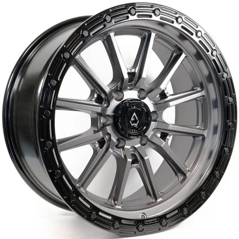 20x9 arena a106 trek gloss gunmetal w/ gloss black lip (6-lug) 6x5.5/139.7 20mm