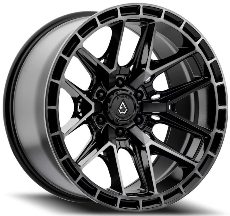 17x9 arena a114 battle gloss black w/ machined dart tint (6-lug) 6x135 1mm