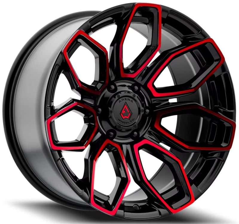 20x9 arena a116 corba gloss black w/ machined red tint 6x135 20mm